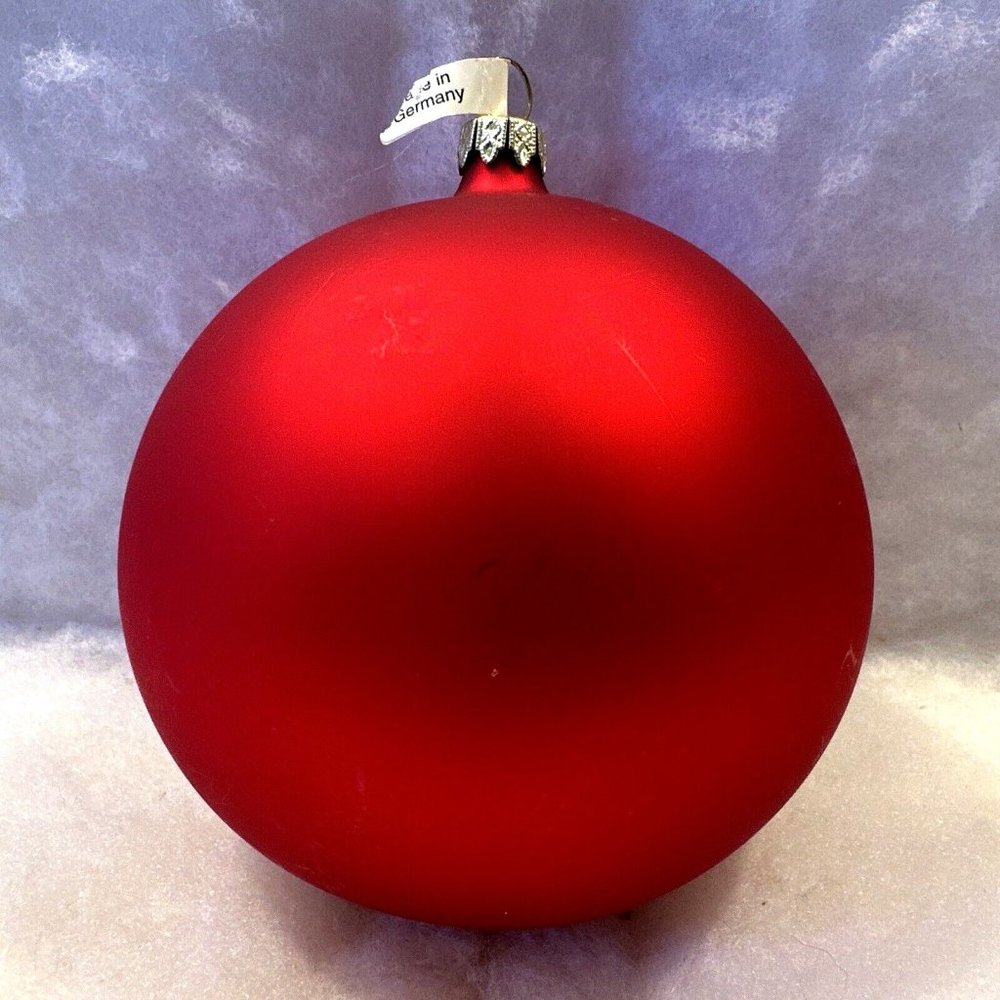 Vintage Glass Satin Red Christmas Ornament 4" Very Rare With Tag Made in Germany
